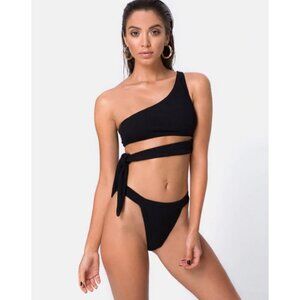 Motel Rocks Women’s Bikini Bottoms Crinkle Ribbed Knit Low rise Black Size XS